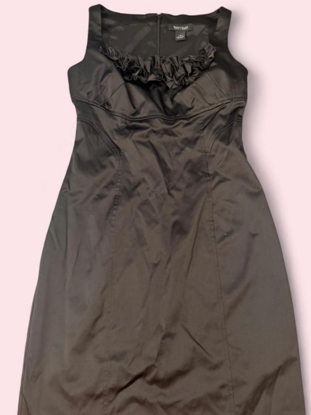 White House Black Market Black Sleeveless Sheath Dress with Ruffle Neckline